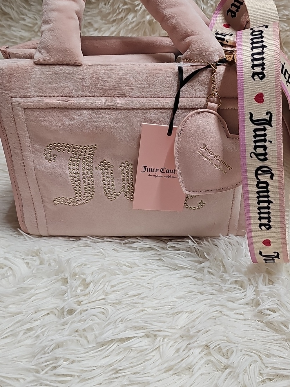 Juicy Couture Pink Mini Velour Logo Tote Crossbody Shoulder Hand Bag - Picture 1 of 14